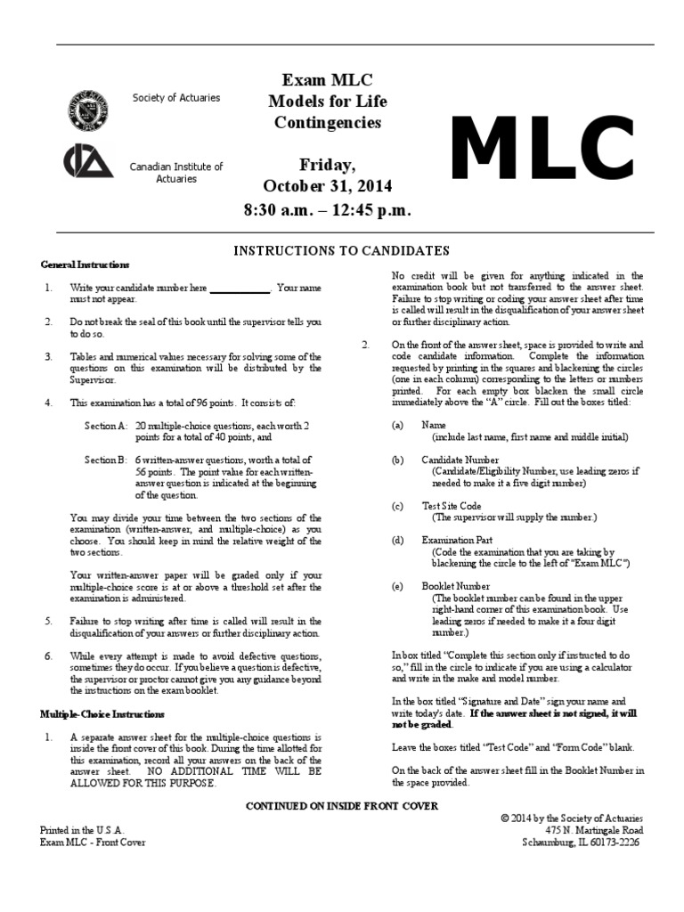 MLC Exam Soa | PDF | Life Insurance | Internal Rate Of Return