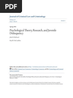 Psychological Theory Research and Juvenile Delinquency