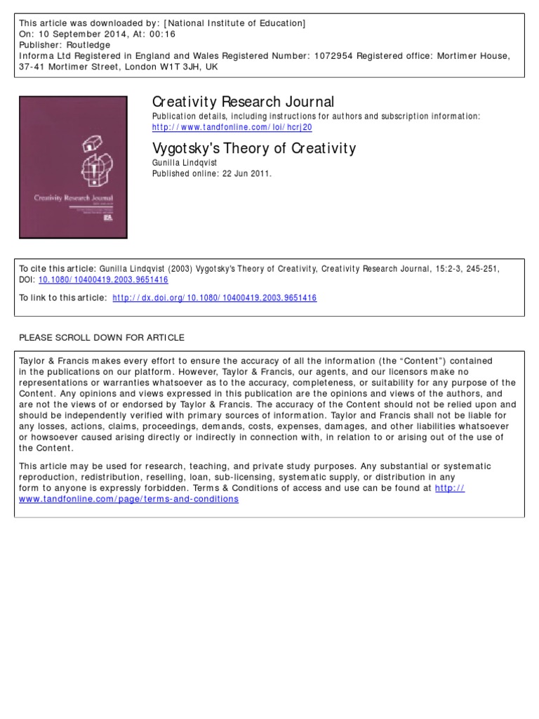 Vygotsky's Theory of Creativity | PDF | Emotions | Creativity