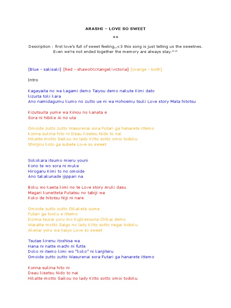 love so sweet arashi lyrics