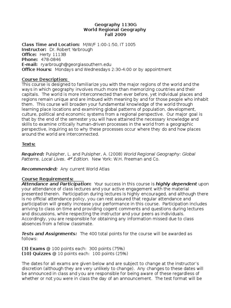 Geography Syllabus PDF Quiz Test (Assessment)