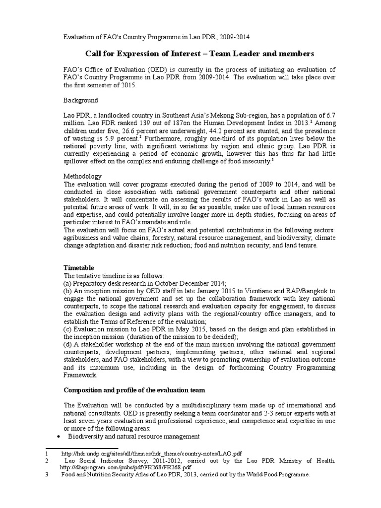 Call For Expressions of Interest - LaoCPE | PDF | Food And Agriculture ...