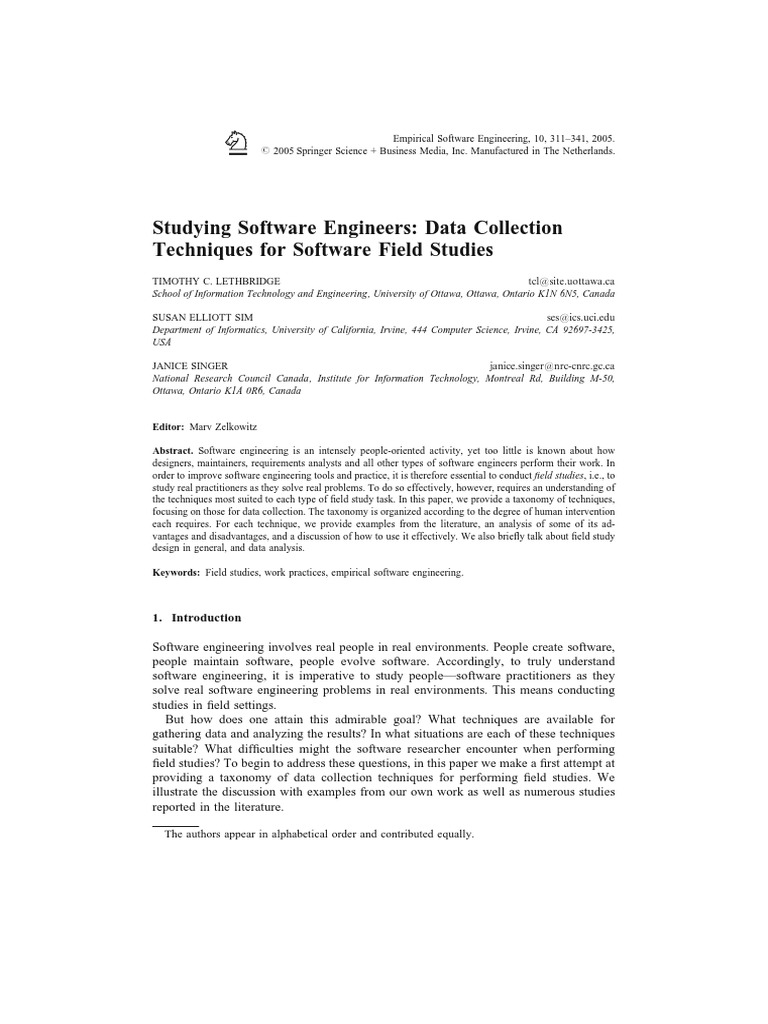 Data Collection Techniques for Software Engineering Studies | PDF ...