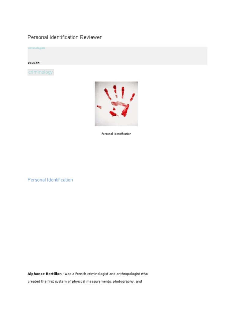Personal Identification Reviewer | PDF | Fingerprint | Francis Galton