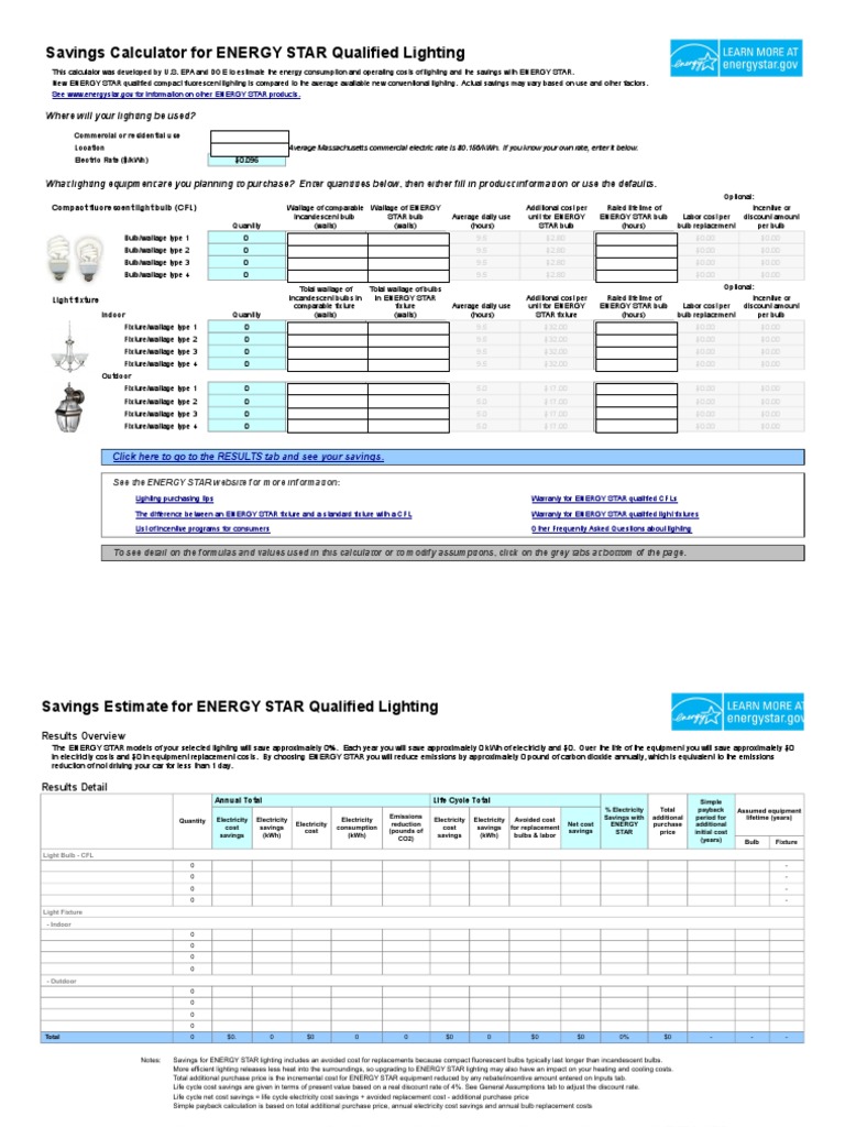 Savings Calculator For ENERGY STAR Qualified Lighting Where Will Your