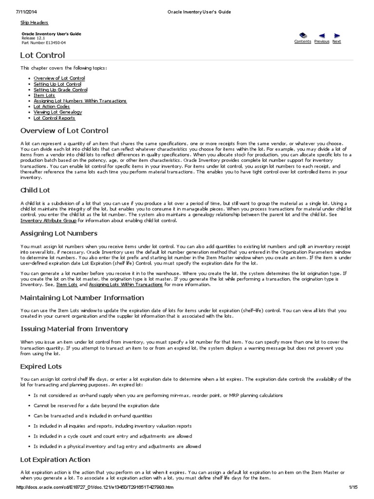 Lot Control PDF Shelf Life Inventory