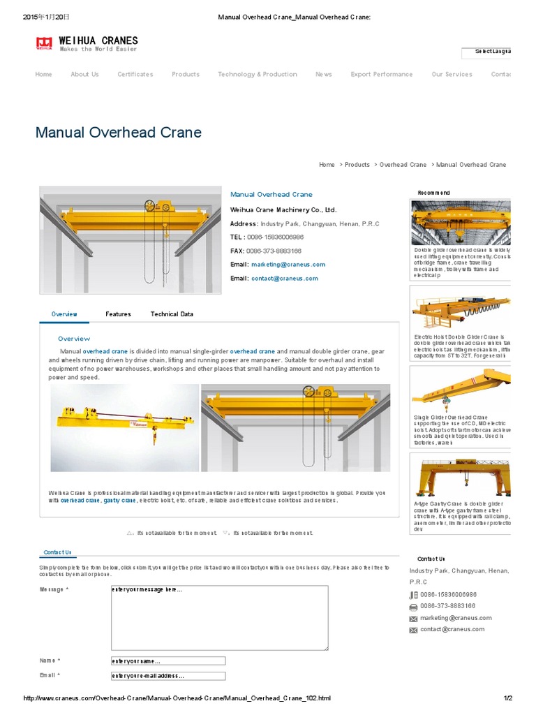 Manual Overhead Crane Manual Overhead Crane PDF Crane (Machine