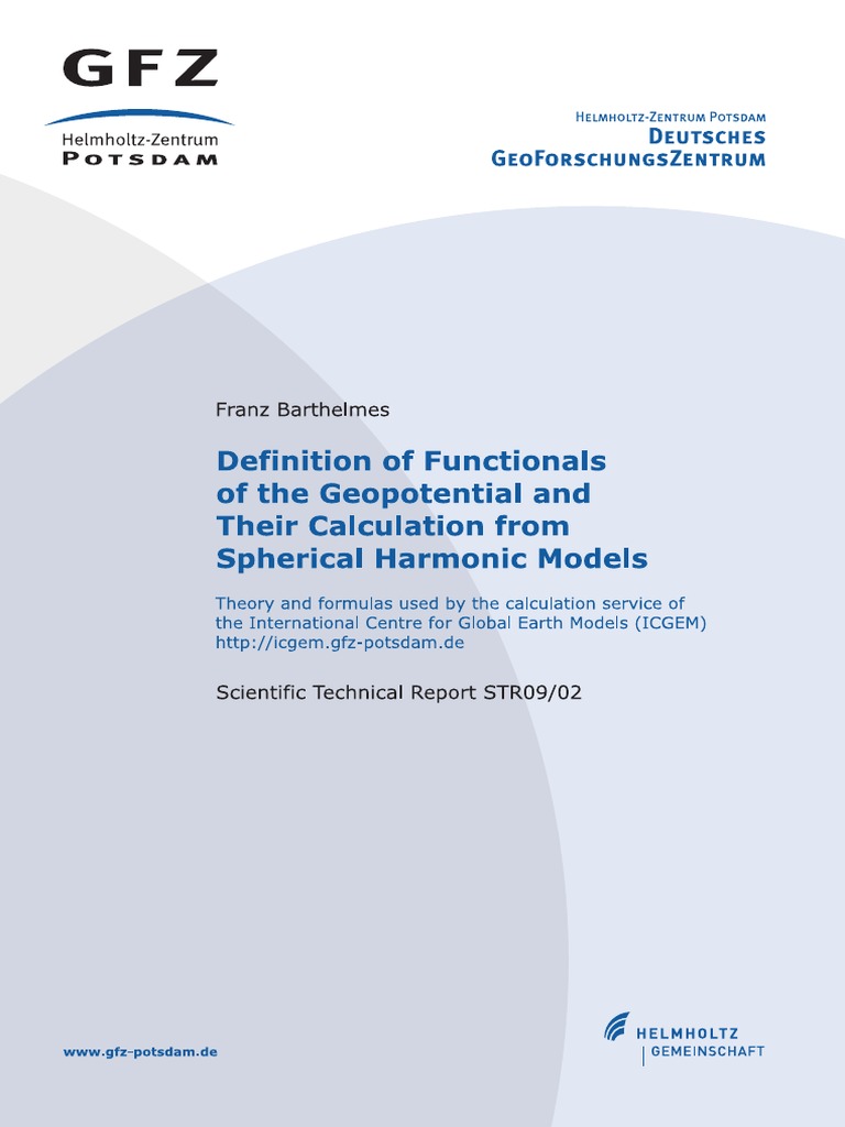 Definition of Functionals of Geopotential and Their Calculation From ...