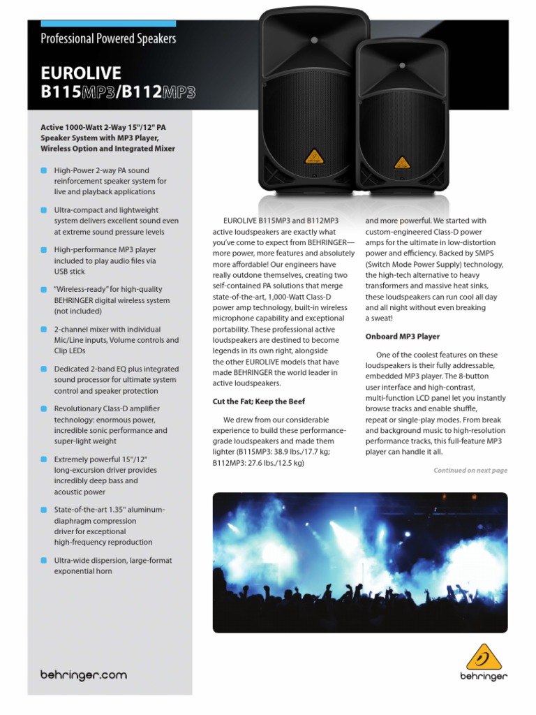 Eurolive B115 /B112: Professional Powered Speakers | PDF | Technology ...