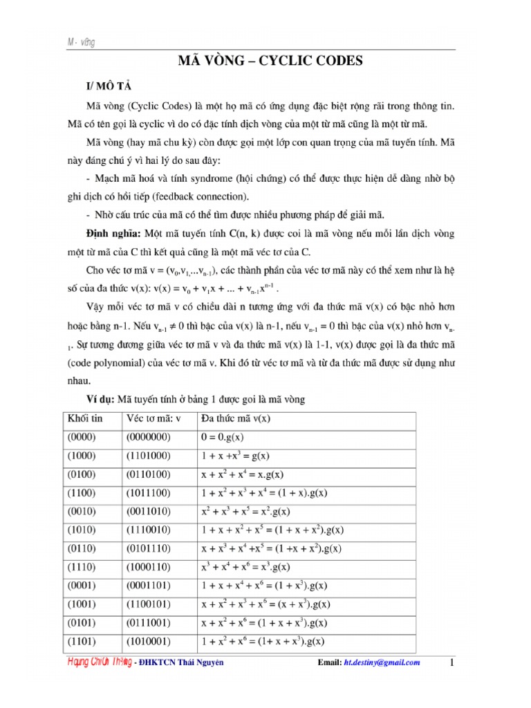 Mã vòng - Cyclic Codes - Tài liệu, ebook, giáo trình PDF | PDF