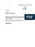 114.ASX IAW Feb 1 2011 14.45 Issue of 5,727,000 Shares