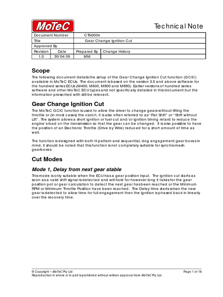 Motec Gear Change Ignition Cut PDF Manual Transmission Switch