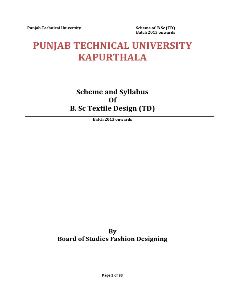 B SC Textile Design (TD) (Scheme & Syllabus 1st To 6th Sem) PDF