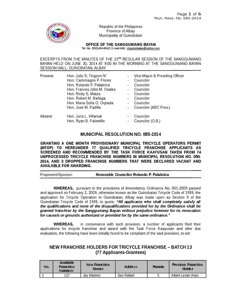 0852014 Tricycle Franchises PDF