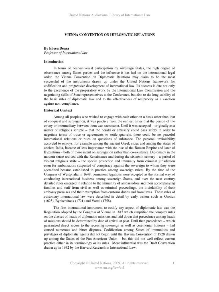 Vienna Convention On Diplomatic Relations - Note | PDF | Diplomatic ...