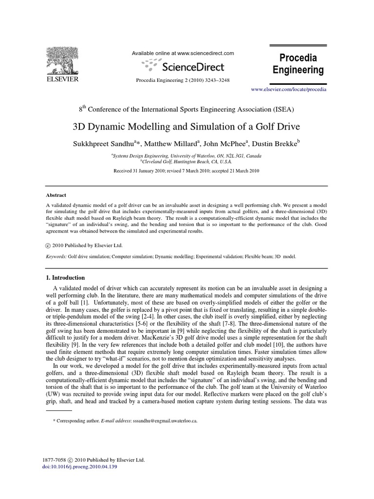 3D Dynamic Modelling and Simulation of A Golf Drive: Procedia ...