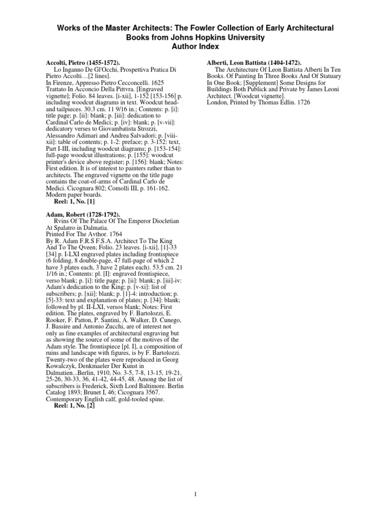 Fowler Collection: Early Architectural Works | PDF