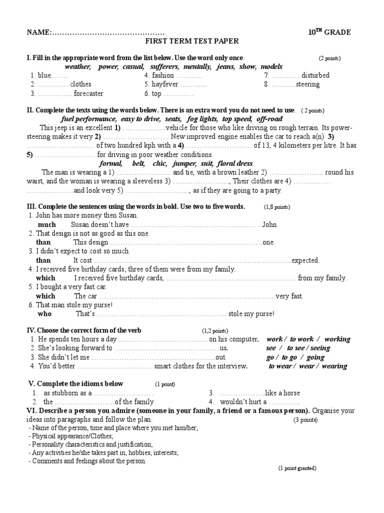 10th First Term Paper B | PDF | Computers