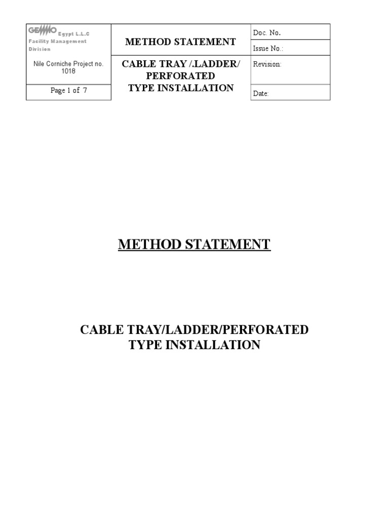 Cable Tray Installation Method Statement | PDF | Personal Protective ...