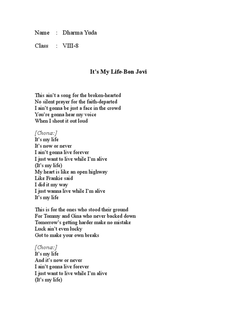 This is a song for the broken hearted bon jovi Cifra Club Bon Jovi It S My Life Pdf Musical Compositions Rock Songs