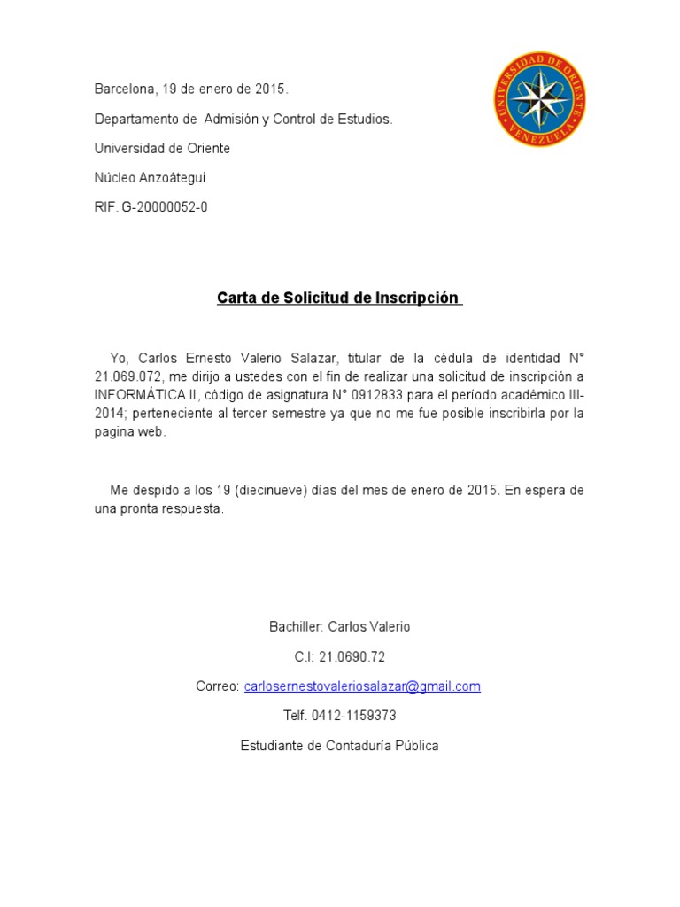 Carta de Inscripcion