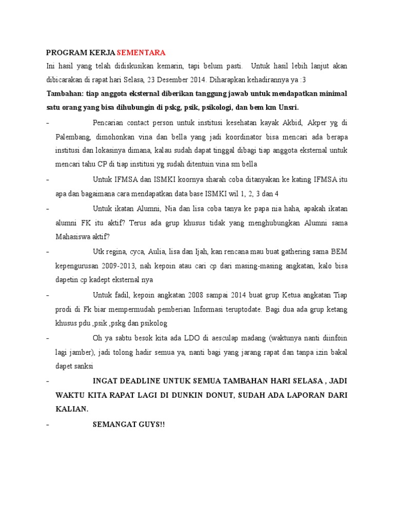 Program Kerja Sementara Eksternal 2014-2015 | PDF