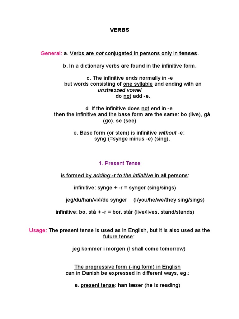 Danish Grammar 4 Verbs and Adverbs and Conjunctions Semantics Grammar