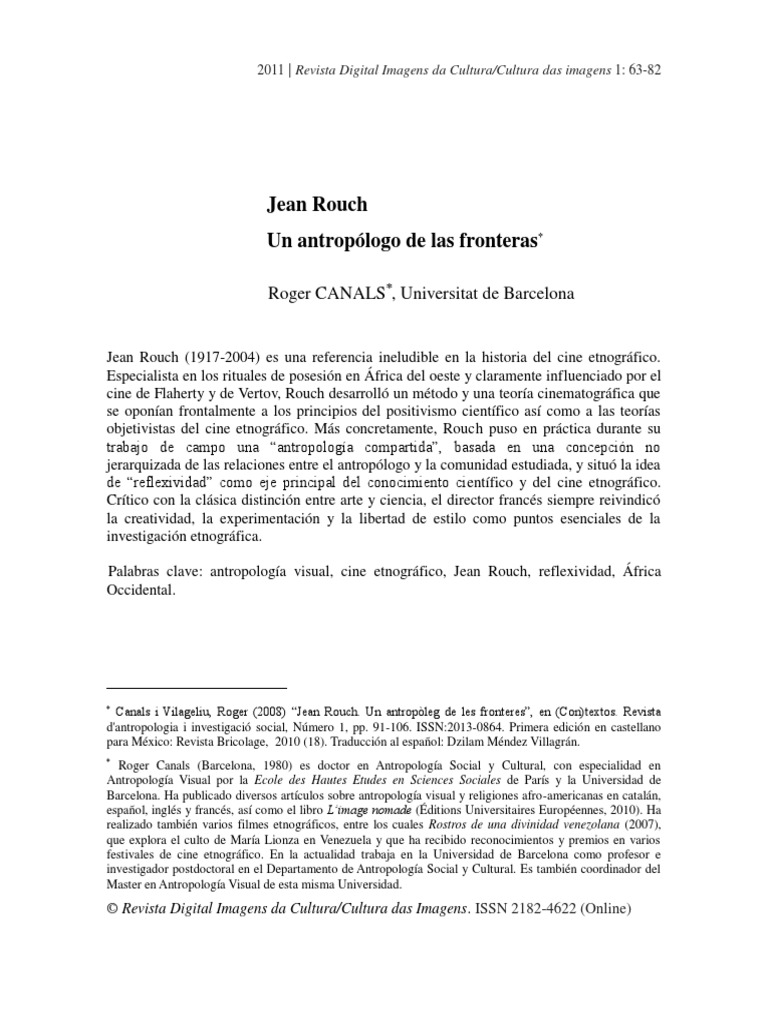 Roger Canals - Jean Rouch, Un Antropólogo de Las Fronteras | PDF | Clásicos