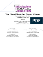 Title IX and Single-Sex Classes Webinar: Wednesday, January 28, 2015 3:00pm To 4:00pm EST