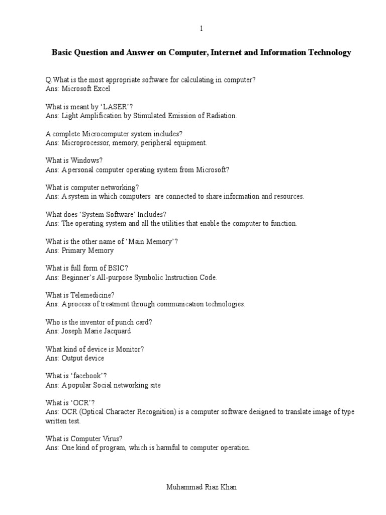 Basic Question and Answer On Computer | PDF | Computer Data Storage ...