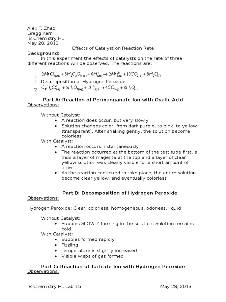 Lab 15_Effects of Catalyst on Reaction Rate Catalysis Chemical