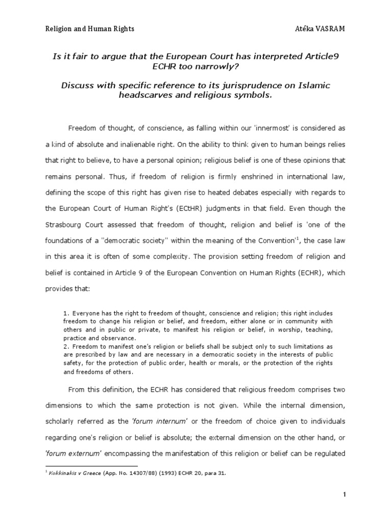 Article 9 and Religious Symbols PDF-libre | PDF | European Convention ...