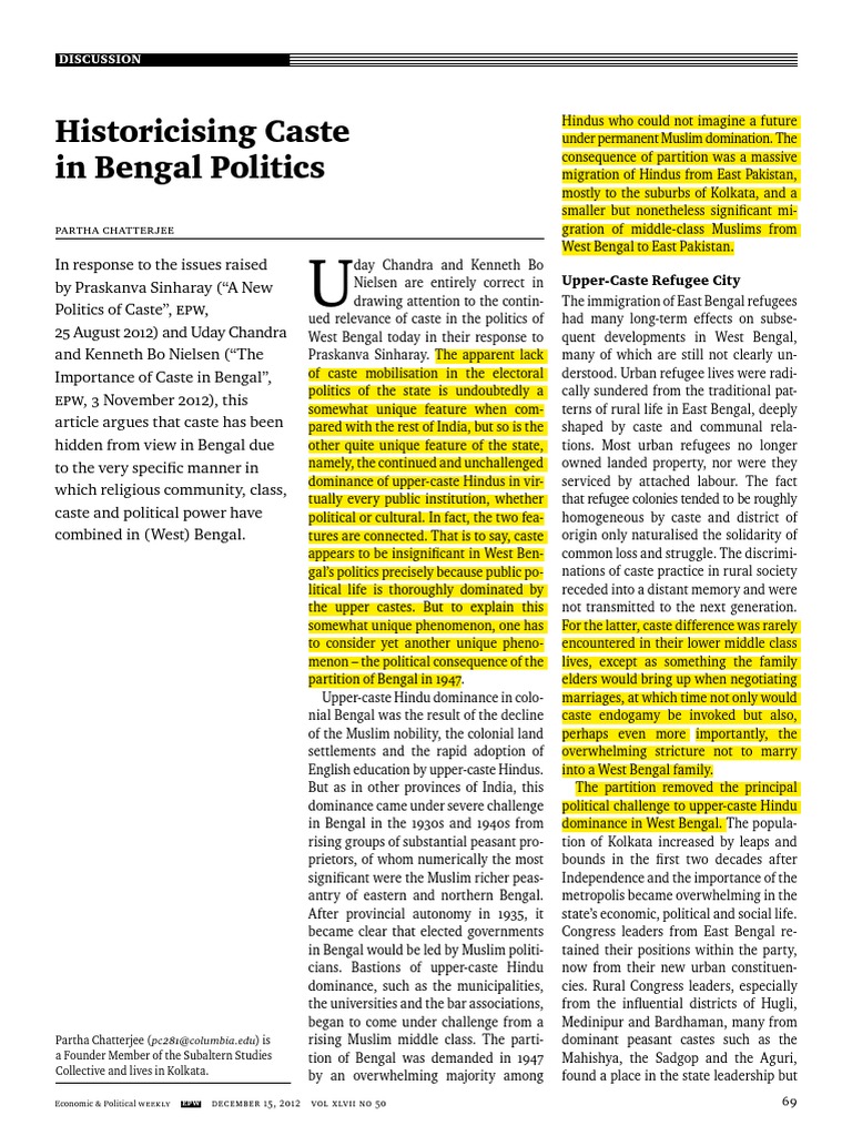 Caste Dynamics in Bengal Politics | PDF | South Asia | Elections