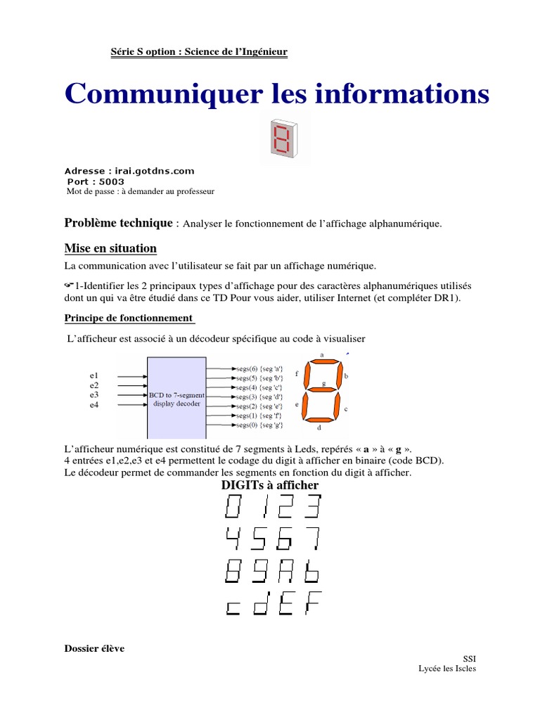 Décodeur BCD pour Afficheur 7 Segments | PDF | Décimal codé binaire ...