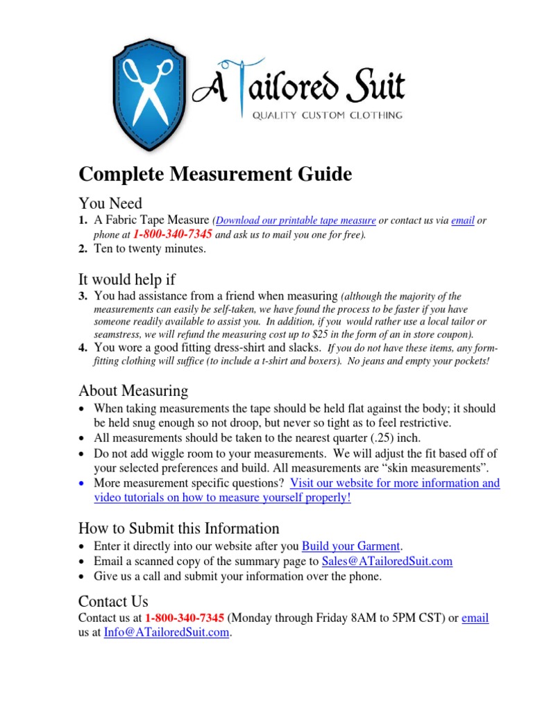 Complete Mens Suit Measurement Guide | PDF