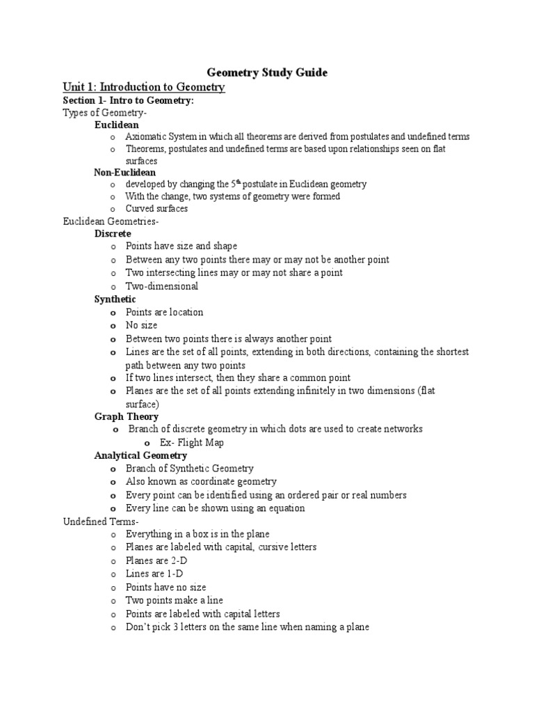 Sophomore Honors Geometry Study Guide | PDF | Triangle | Line (Geometry)