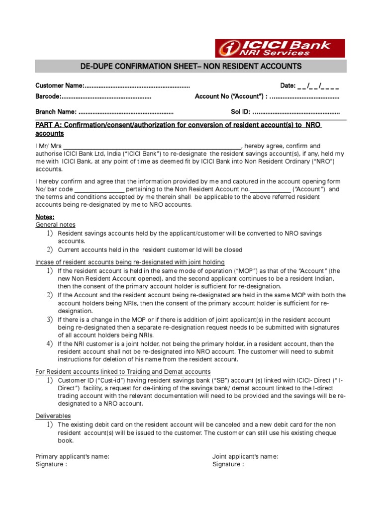 NRO Account Conversion Confirmation Form | PDF | Banks | Service Industries