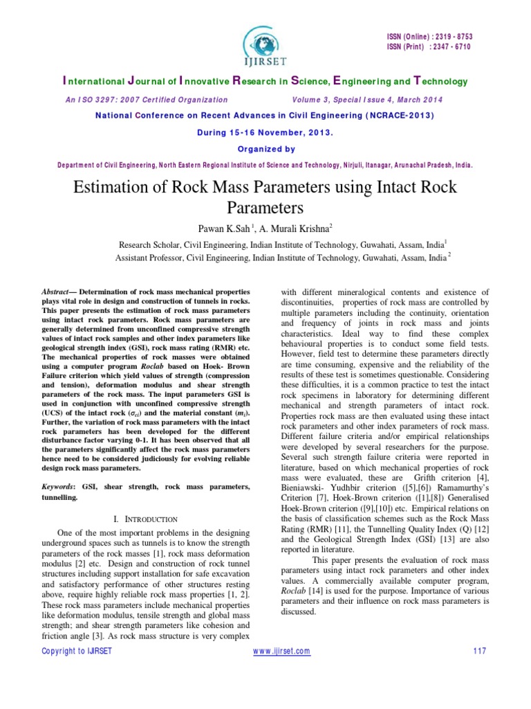 Estimation of Rock Mass Parameters Using Intact Rock | PDF | Strength ...