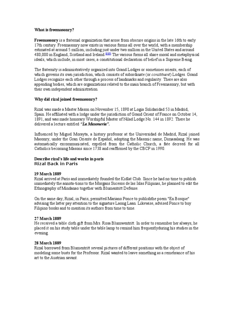 Jose Rizal As A Freemasonry Freemasonry Masonic Lodge