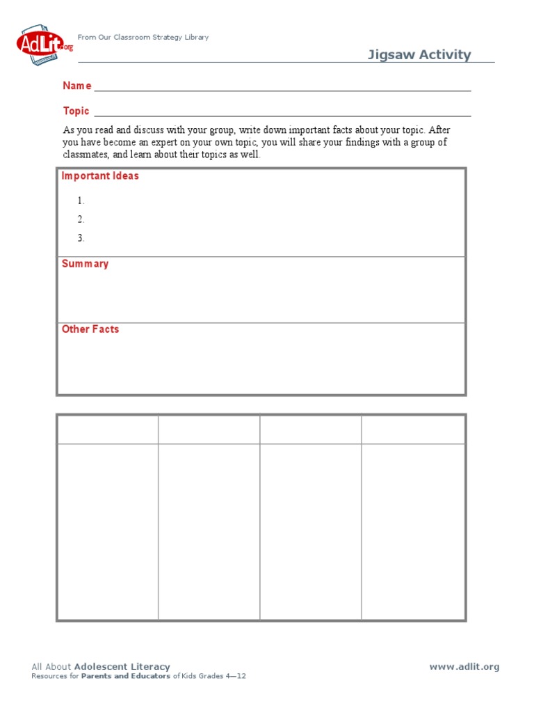 Jigsaw Activity for Adolescent Literacy | PDF