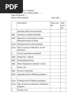 Cost Sheet Examples