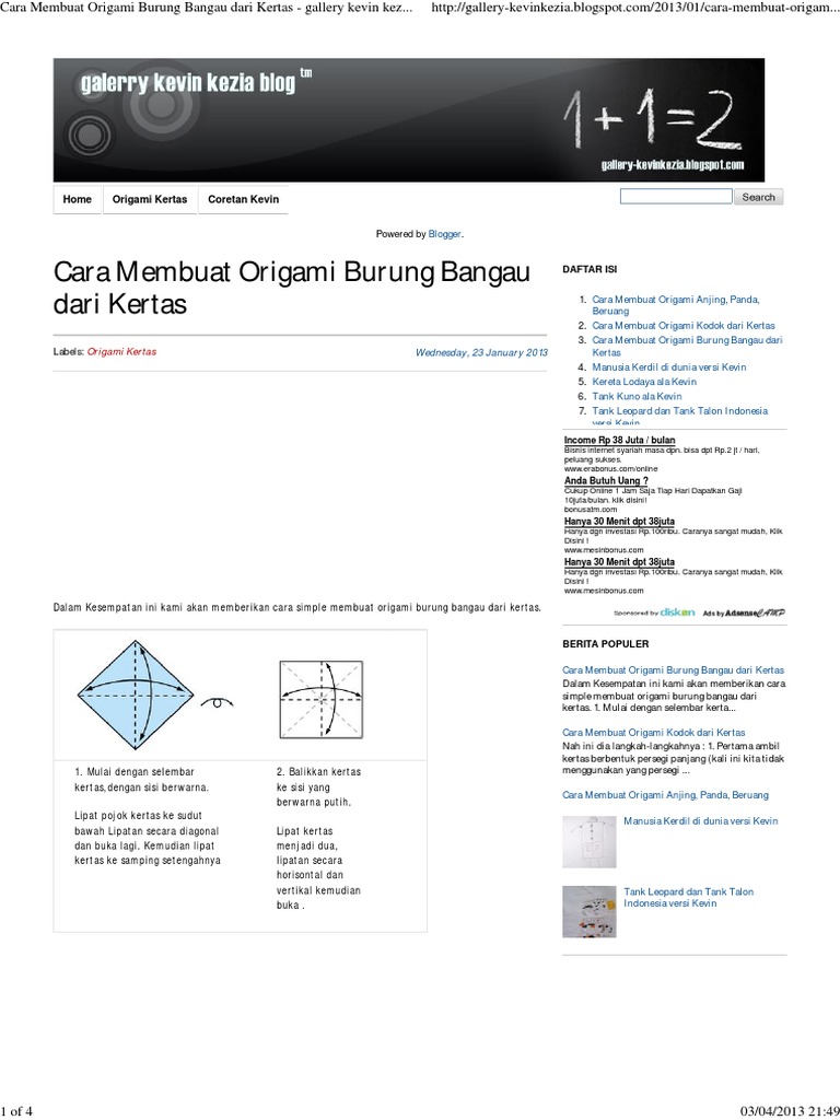 Cara Membuat Origami Burung Bangau Dari Kertas Gallery Kevin