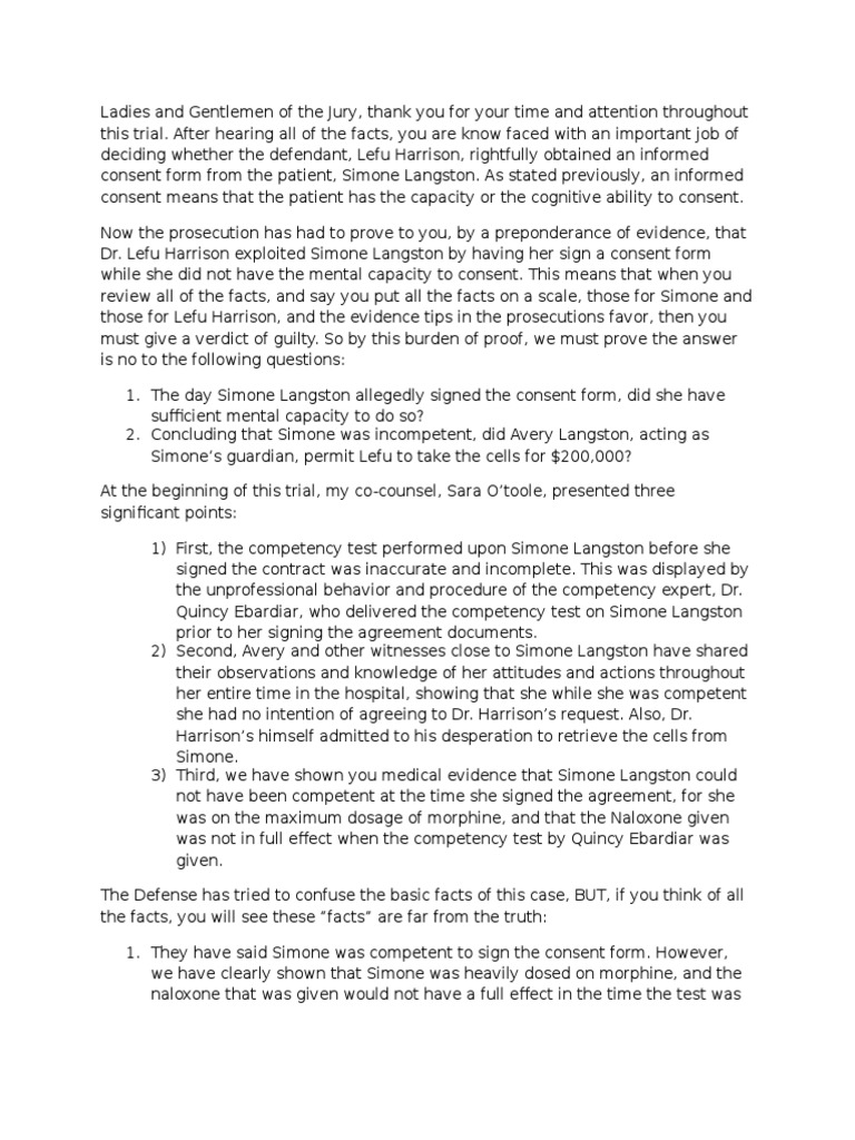 Mock Trial Prosecution Closing Argument Example  PDF  Burden Of