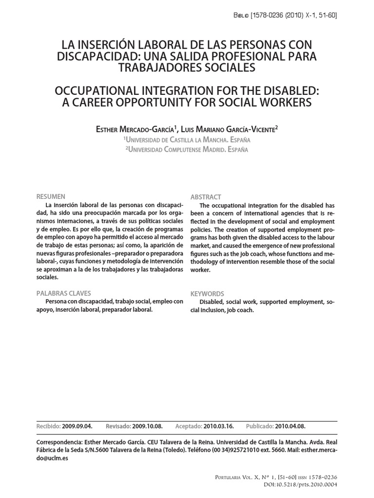Inserción laboral y trabajo social para discapacitados | PDF | Trabajo ...