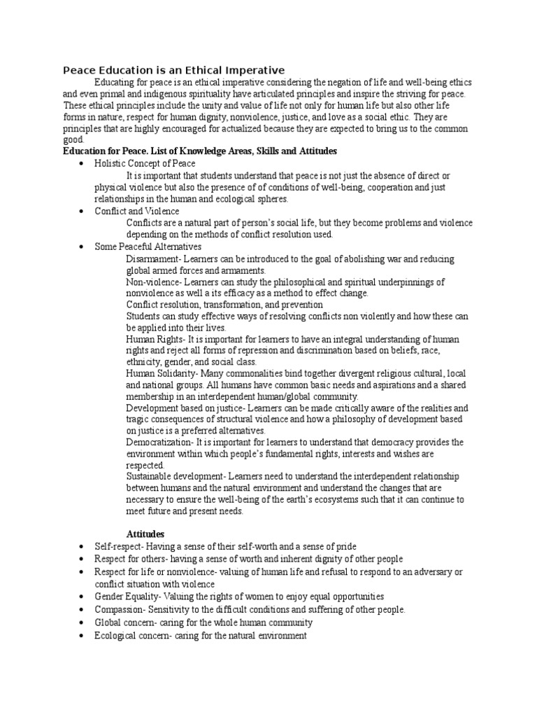 Peace Education Pdf Prejudices Nonviolence