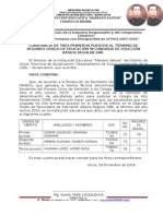 Constancia de Tre Primeros Puestos en 2° Grado 2014