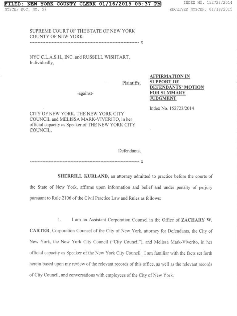 Affirmation in Support of Defendants Motion For Summary Judgment | PDF ...