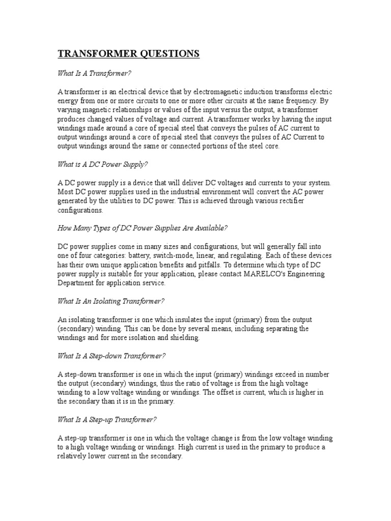 Transformer Questions Transformer Power Supply