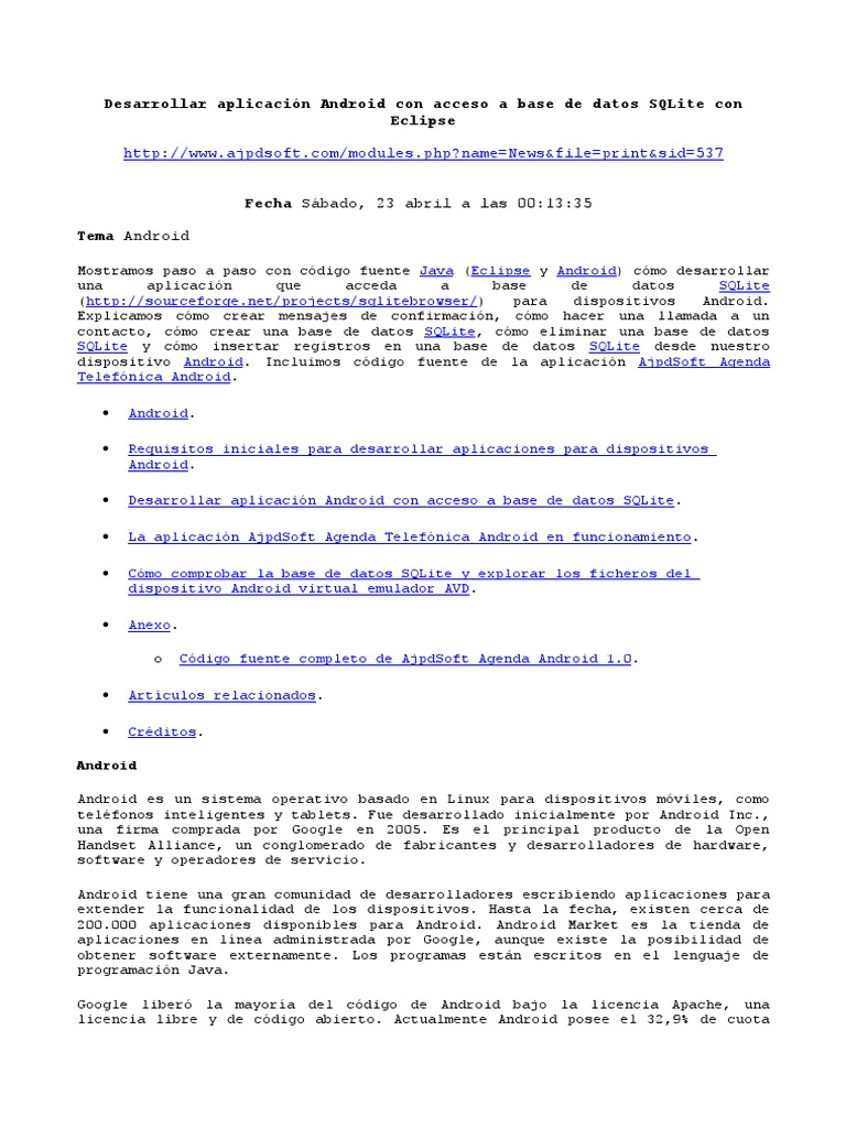 App Android con SQLite en Eclipse | PDF | Android (sistema operativo ...