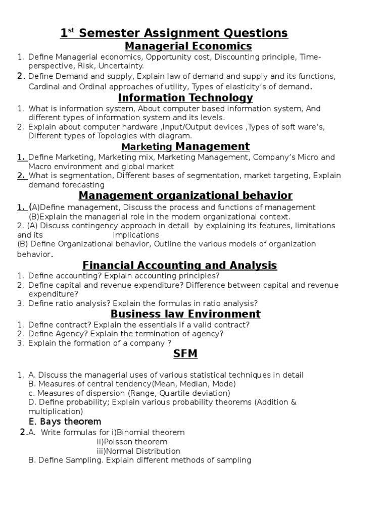 1 Semester Assignment Questions: Managerial Economics | PDF | Economics ...